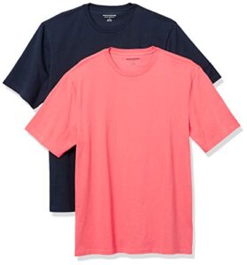 amazon essentials men's regular-fit short-sleeve crewneck t-shirt, pack of 2, coral pink/dark navy, x-large