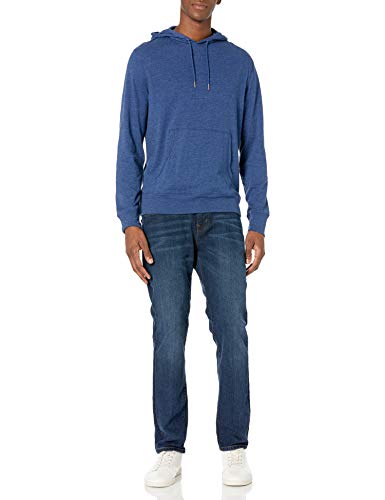 Amazon Essentials Men's Lightweight Jersey Pullover Hoodie, Blue Heather, Large