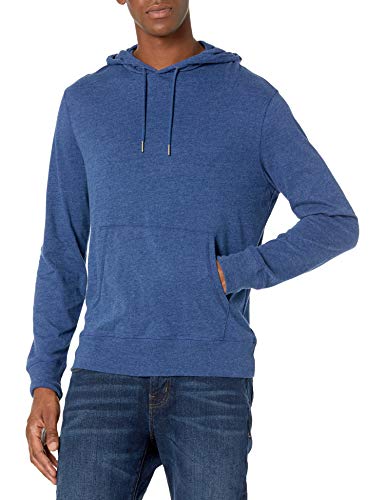 Amazon Essentials Men's Lightweight Jersey Pullover Hoodie, Blue Heather, Large