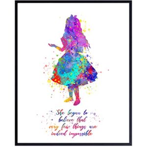 Inspirational Quote - Alice Wonderland Wall Art Print- Great Motivational Gift - Chic Room, Home or Office Decor Poster for Kids or Girls Bedroom - 8x10 Unframed Photo