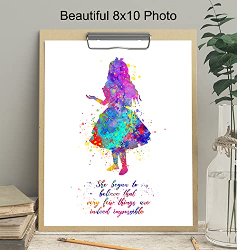 Inspirational Quote - Alice Wonderland Wall Art Print- Great Motivational Gift - Chic Room, Home or Office Decor Poster for Kids or Girls Bedroom - 8x10 Unframed Photo