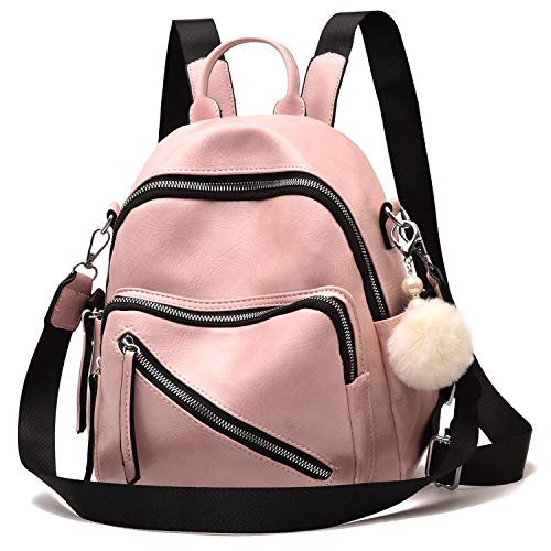 Women Cute Mini Leather Backpacks, Convertible Shoulder Bag Casual Holiday Small Rucksack, Pink