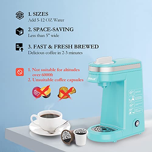 CHULUX Single Serve 12 Ounce Coffee Brewer,One Button Operation with Auto Shut-Off for Coffee or Tea,Cyan