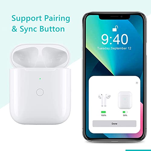 Airpods Charging Case Compatible for Airpods 1&2, Qi Wireless Charging Replacement Case, with Bluetooth Pairing Sync Button, NO AIRPODS, White