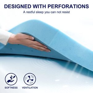 subrtex 3 Inch Memory Foam Mattress Topper Ventilated Gel Infused Bed Foam Topper, CertiPUR-US Certified, Twin, Blue