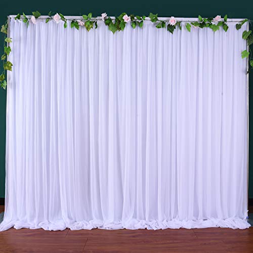 White Tulle Backdrop Curtain for Wedding Reception 10 ft X 7 ft White Curtains for Backdrop Drapes for Parties Baby Shower Birthday Party Bridal Photo Shoot Backdrop Decorations