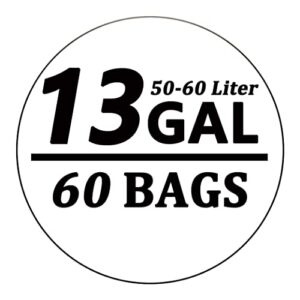 OKKEAI 50L Large Garbage Bag 13 Gallon Trash Bags for Kitchen,Home,White,60 Count