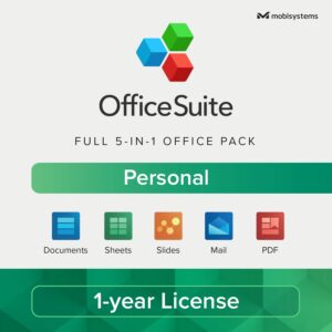 mobisystems officesuite personal compatible with microsoft® office word® excel® & powerpoint® and adobe® pdf - 1 year license for 1 windows & 2 mobile devices