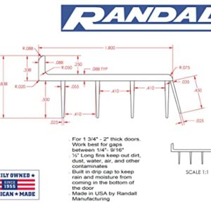 Randall Manufacturing Co., Inc | Vinyl Door Bottom | Vinyl Weatherstrip | 4 Feet Long | Brown | for 1 3/4” to 2” Thick Doors | Fits Gaps from 1/4” to 9/16” | Made in The USA