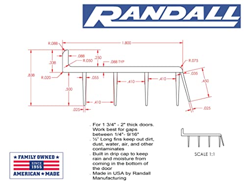 Randall Manufacturing Co., Inc | Vinyl Door Bottom | Vinyl Weatherstrip | 4 Feet Long | Brown | for 1 3/4” to 2” Thick Doors | Fits Gaps from 1/4” to 9/16” | Made in The USA