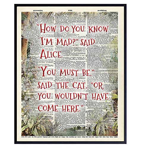 Alice Wonderland Quotation Dictionary Wall Art Picture print - Upcycled Decor for Home, Apartment, Office - Gift for Entrepreneur, Fans - 8x10 Poster