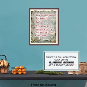 Alice Wonderland Quotation Dictionary Wall Art Picture print - Upcycled Decor for Home, Apartment, Office - Gift for Entrepreneur, Fans - 8x10 Poster