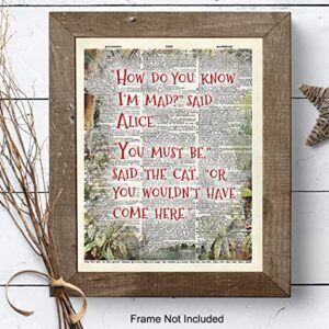 Alice Wonderland Quotation Dictionary Wall Art Picture print - Upcycled Decor for Home, Apartment, Office - Gift for Entrepreneur, Fans - 8x10 Poster