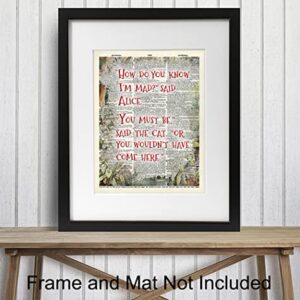 Alice Wonderland Quotation Dictionary Wall Art Picture print - Upcycled Decor for Home, Apartment, Office - Gift for Entrepreneur, Fans - 8x10 Poster