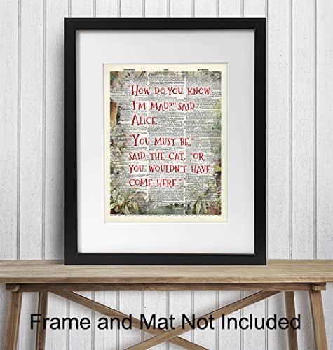 Alice Wonderland Quotation Dictionary Wall Art Picture print - Upcycled Decor for Home, Apartment, Office - Gift for Entrepreneur, Fans - 8x10 Poster