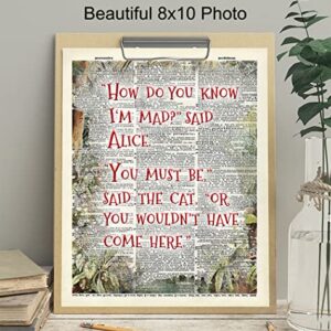 Alice Wonderland Quotation Dictionary Wall Art Picture print - Upcycled Decor for Home, Apartment, Office - Gift for Entrepreneur, Fans - 8x10 Poster