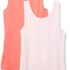 Amazon Essentials Women's Slim-Fit Tank, Pack of 2, Coral Pink/Pink, Small