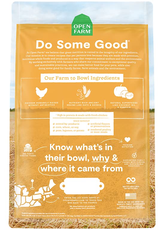 Open Farm Ancient Grains Dry Dog Food, Humanely Raised Meat Recipe with Wholesome Grains and No Artificial Flavors or Preservatives (Harvest Chicken Ancient Grain, 4 Pound (Pack of 1))