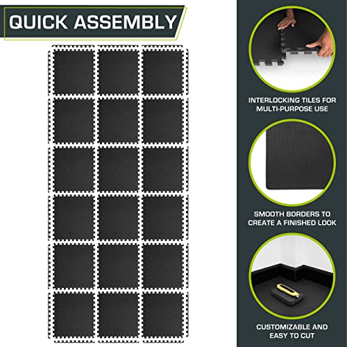 ProsourceFit Extra Thick Puzzle Exercise Mat 1", EVA Foam Interlocking Tiles for Protective, Cushioned Workout Flooring for Home and Gym Equipment, Black 3-Pack (18 tiles)