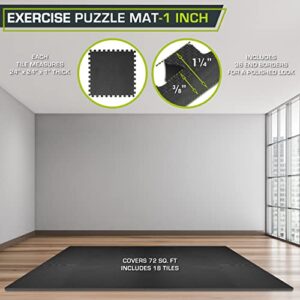 ProsourceFit Extra Thick Puzzle Exercise Mat 1", EVA Foam Interlocking Tiles for Protective, Cushioned Workout Flooring for Home and Gym Equipment, Black 3-Pack (18 tiles)