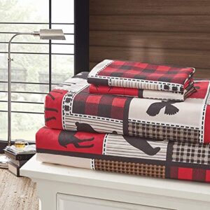 4-Piece Queen-Size Bed Sheet Set - Lodge Life - Lodge Themed Bedding by Virah Bellah - Red, Black