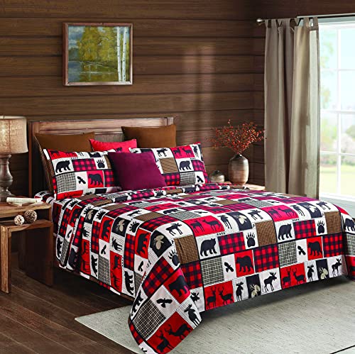 4-Piece Queen-Size Bed Sheet Set - Lodge Life - Lodge Themed Bedding by Virah Bellah - Red, Black