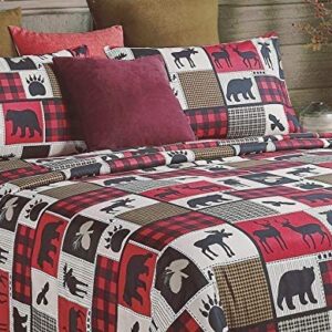 4-Piece Queen-Size Bed Sheet Set - Lodge Life - Lodge Themed Bedding by Virah Bellah - Red, Black