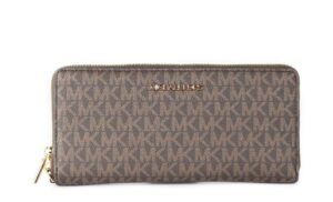 michael kors women jet set large travel continental wristlet wallet brown