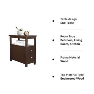 ZENY Side Table Set of 2 Chairside Table Narrow End Table with Storage Shelf and Drawers Small End Table for Bedroom Living Room Kitchen,Wood,Espresso