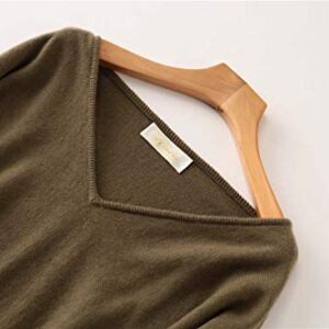 Ailaile Sweaters Womens V-Neck Long Sleeves Loose Pullover Ladies Sexy Merino Wool Tops Dark Camel