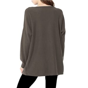 Ailaile Sweaters Womens V-Neck Long Sleeves Loose Pullover Ladies Sexy Merino Wool Tops Dark Camel