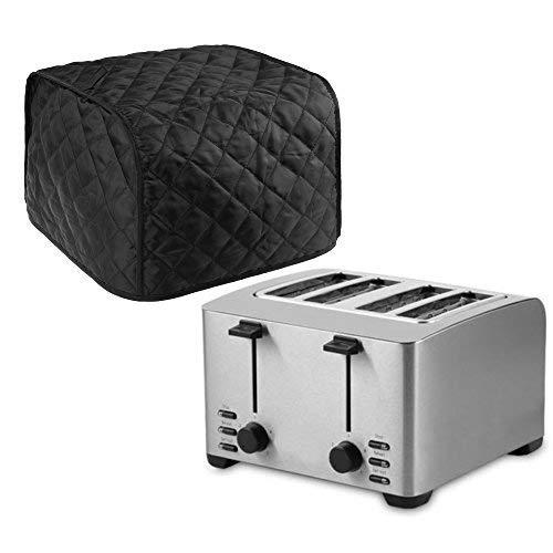 4 slice Toaster Cover, Polyester Fabric Quilted Four Slice Toaster Appliance Dust-proof Cover For Kitchen Small Appliance Dust Cover and Fingerprint Protection (Black)