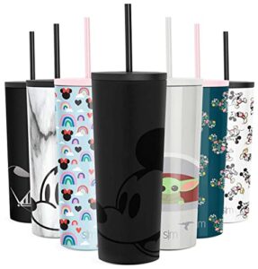 simple modern disney insulated tumbler cup with flip lid and straw lid | gifts for women men reusable stainless steel water bottle travel mug | classic collection | 24oz mickey mouse on black