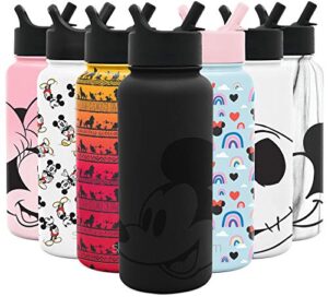 simple modern disney water bottle with straw lid vacuum insulated stainless steel metal thermos | gifts for women men reusable leak proof flask | summit collection | 32oz mickey mouse on black