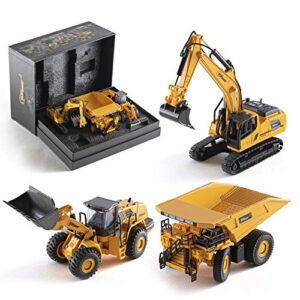 top race 3-piece construction toys - metal construction set includes loader, excavator, and dump truck toy - 1:60 scale realistic construction truck toys ideal birthday for kids
