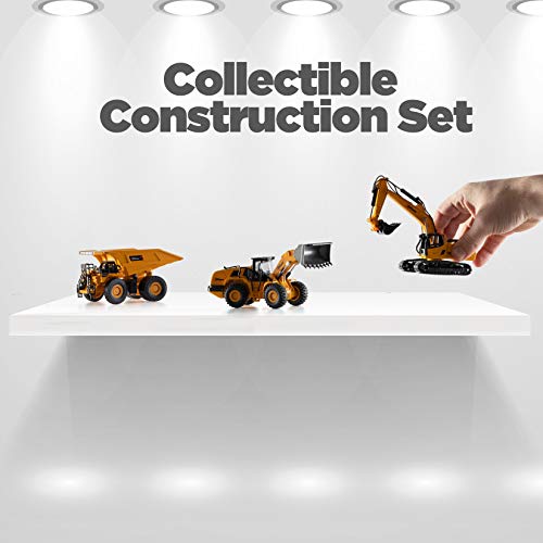 Top Race 3-Piece Construction Toys - Metal Construction Set Includes Loader, Excavator, and Dump Truck Toy - 1:60 Scale Realistic Construction Truck Toys Ideal Birthday for Kids
