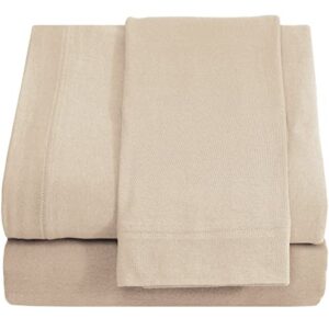 knit jersey 100% cotton 3 pc twin xl sheet set soft and comfy - twin extra long, 15" deep pocket, 39" x 80" great for dorm room, hospital and split king dual adjustable beds - beige