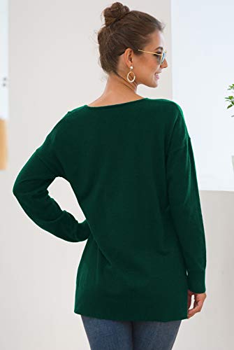 Jouica Womens Fall Casual Long Sleeve Pullover Sweater(Dark Green,X-Large)