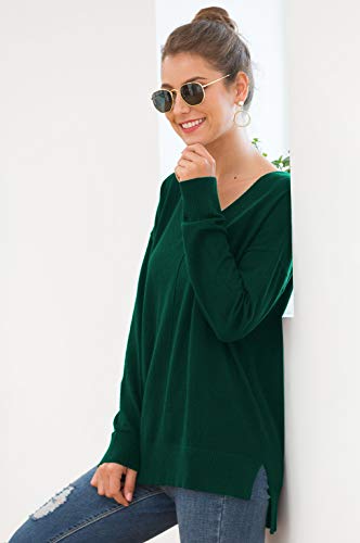 Jouica Womens Fall Casual Long Sleeve Pullover Sweater(Dark Green,X-Large)