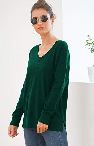 Jouica Womens Fall Casual Long Sleeve Pullover Sweater(Dark Green,X-Large)