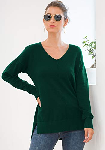 Jouica Womens Fall Casual Long Sleeve Pullover Sweater(Dark Green,X-Large)