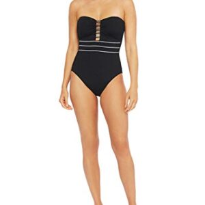 La Blanca Women's Standard Bandeau One Piece Swimsuit, Black/White//Zig and Zag, 0