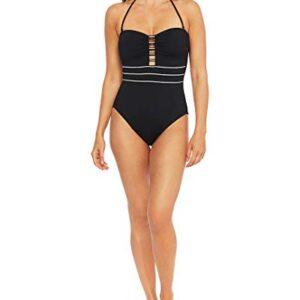 La Blanca Women's Standard Bandeau One Piece Swimsuit, Black/White//Zig and Zag, 0