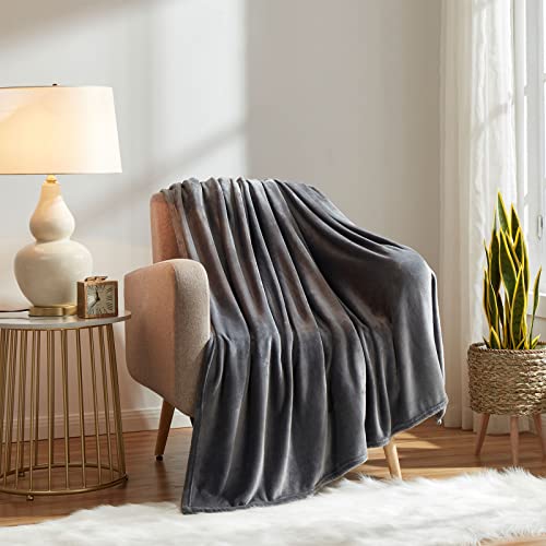 KMUSET Fleece Blanket Throw Size Dark Grey Lightweight Super Soft Cozy Fuzzy Bed Blankets Microfiber Factory Shop