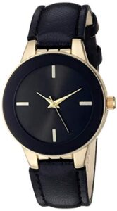 amazon essentials women's faux leather strap watch, black/gold