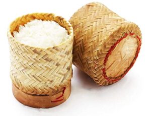 handwoven handmade sticky rice serving basket from natural bamboo size 8x8x8 inches