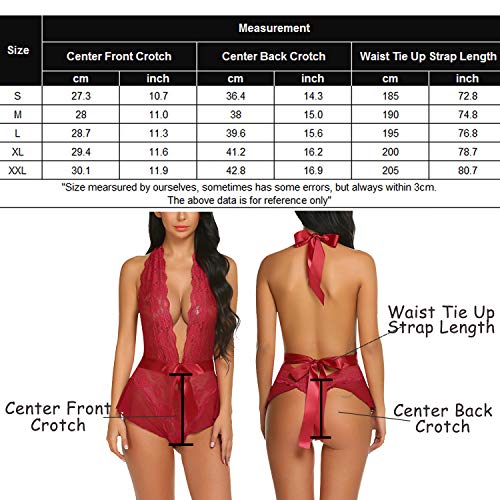 Avidlove Women Lingerie Teddy Deep V Halter One Piece Babydoll Mini Lace Bodysuit Wine Red Medium Wine Red Large