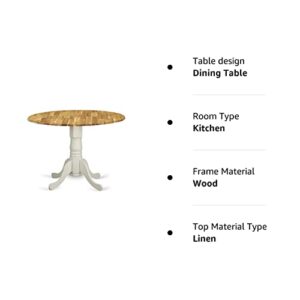 East West Furniture DMT-NLW-TP Dublin Modern Dining Table - a Round Kitchen Table Top with Dropleaf & Pedestal Base, 42x42 Inch, Natural & Linen White