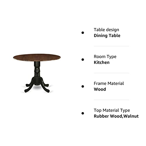 East West Furniture DMT-WBK-TP Dublin Dining Room Table - a Round kitchen Table Top with Dropleaf & Pedestal Base, 42x42 Inch, Walnut & Black