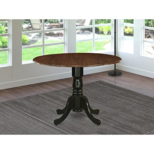 East West Furniture DMT-WBK-TP Dublin Dining Room Table - a Round kitchen Table Top with Dropleaf & Pedestal Base, 42x42 Inch, Walnut & Black